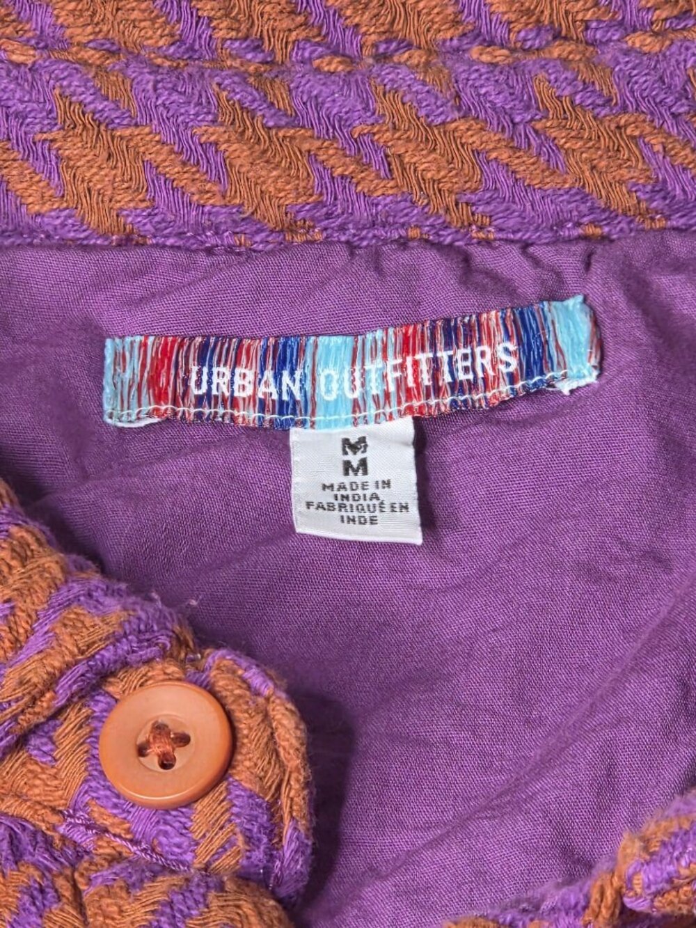 Urban Outfitters Purple & Orange Houndstooth Button-Up Shirt Jacket Size M Cotto - Picture 4 of 8
